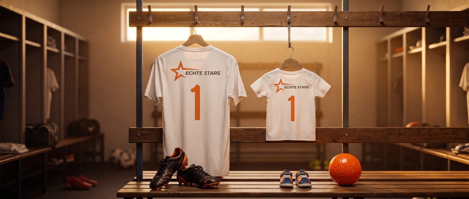 Großes und kleines Trikot mit der Nummer 1 in der Kabine