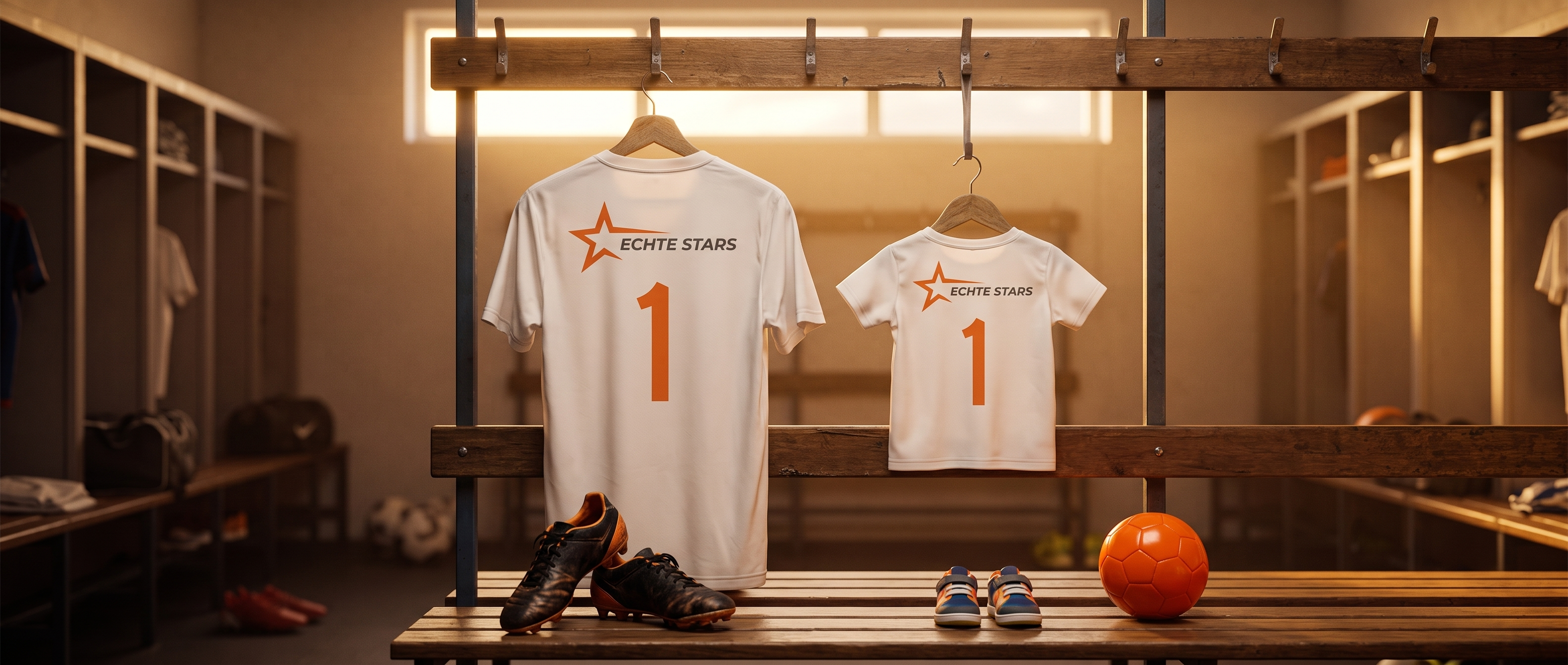 Großes und kleines Trikot mit der Nummer 1 in der Kabine